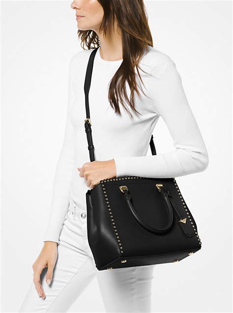 michael kors benning large scalloped leather satchel|MICHAEL Michael Kors Benning Large Scalloped Leather .